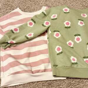 Cat & Jack Toddler Sweatshirt Bundle, Pink Striped & Floral Green, Size 4T